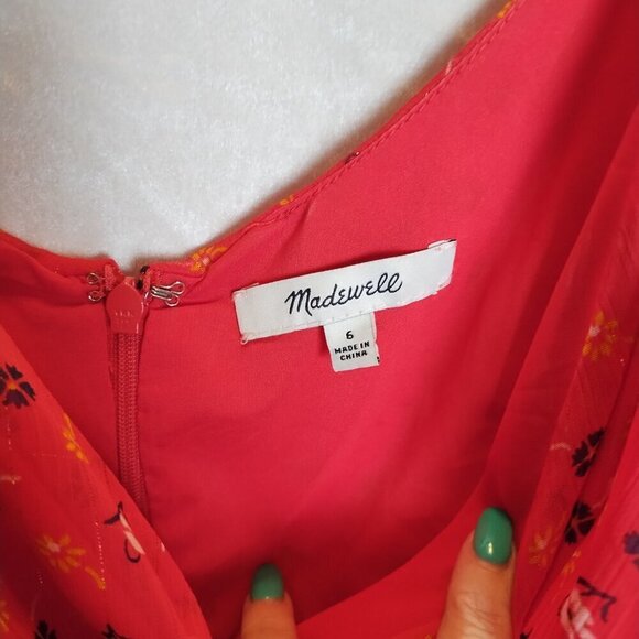 Madewell Ruffle-strap Wrap Dress in Metallic striped Prairie Posies. - Picture 4 of 6